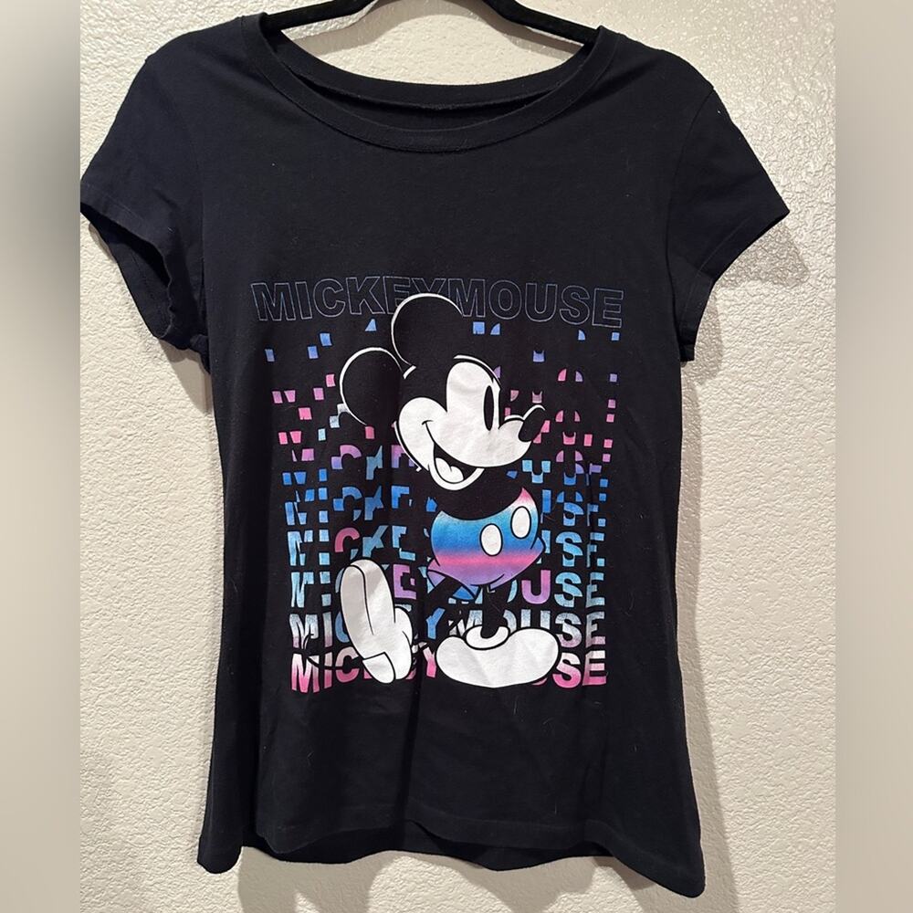 Disney Vintage Mickey Mouse Tetris Retro Vibe Fitted Tee Sz L